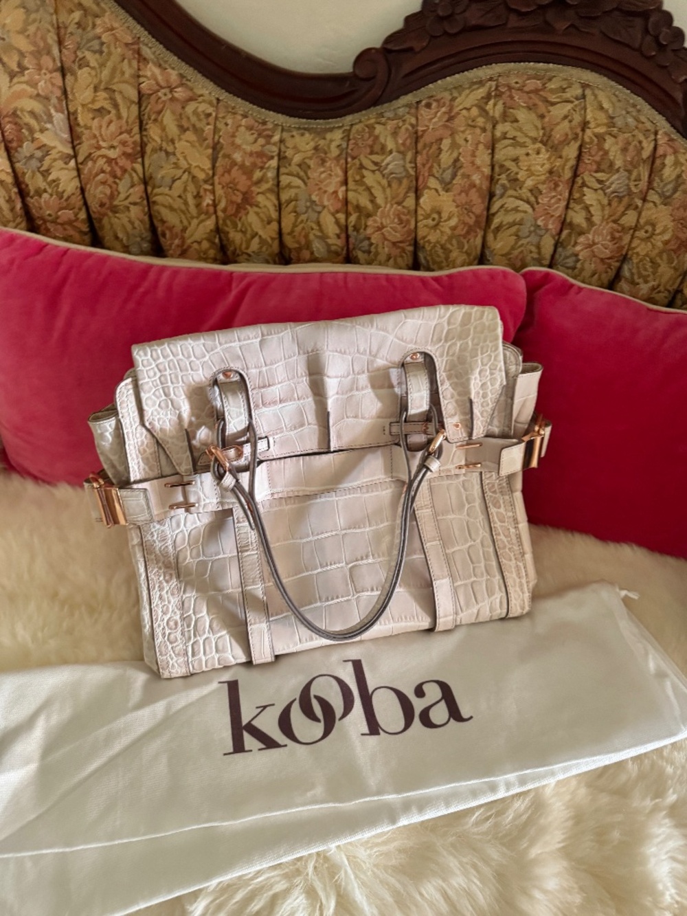 Kooba Bag Sabrina Blush Pink Croc-Print Tote Crocodile Gossip Girl purse NWT